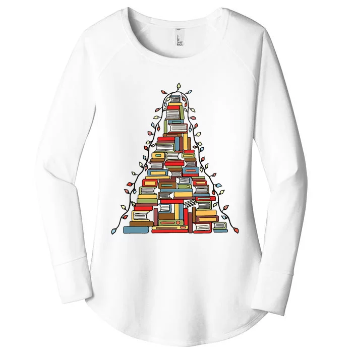 Christmas Library Tree Gift For Librarian And Book Lover Women's Perfect Tri Tunic Long Sleeve Shirt