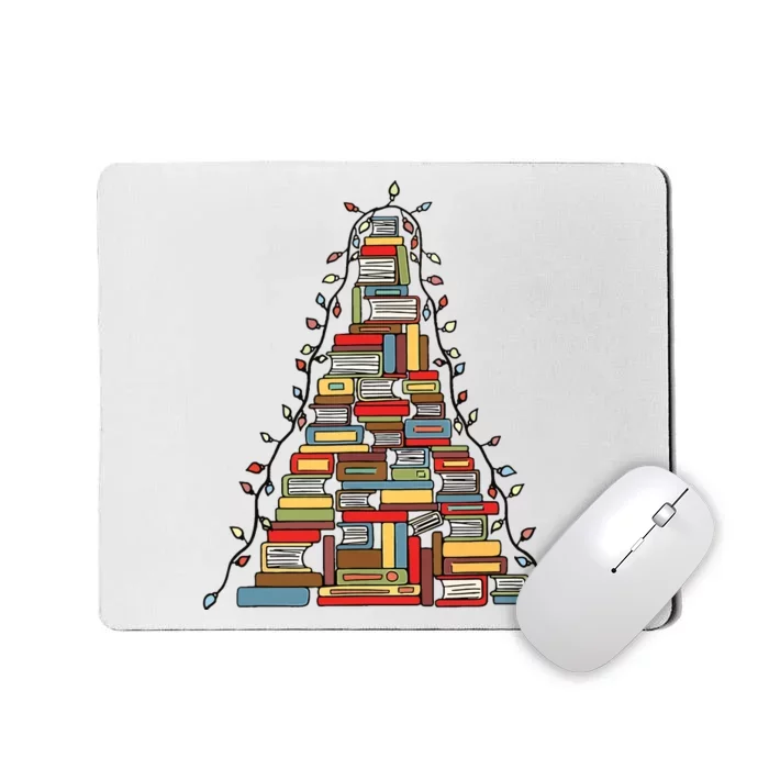 Christmas Library Tree Gift For Librarian And Book Lover Mousepad