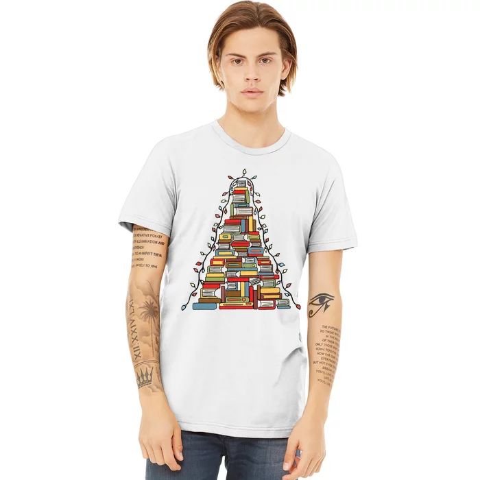 Christmas Library Tree Gift For Librarian And Book Lover Premium T-Shirt