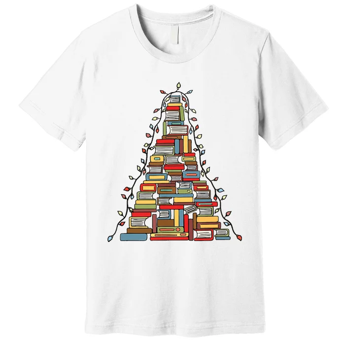 Christmas Library Tree Gift For Librarian And Book Lover Premium T-Shirt