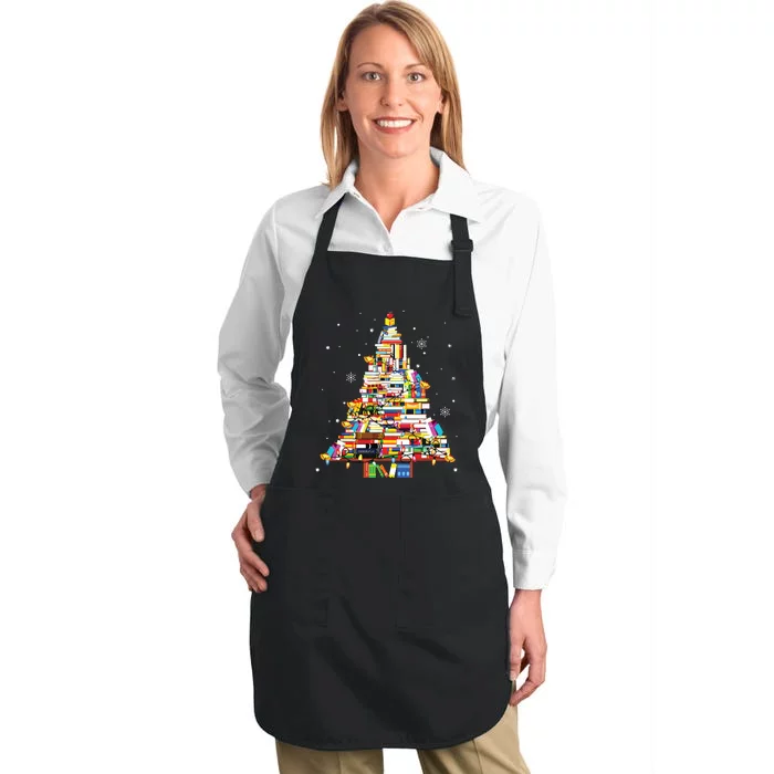 Christmas Library Tree Librarian Book Lover Full-Length Apron With Pocket