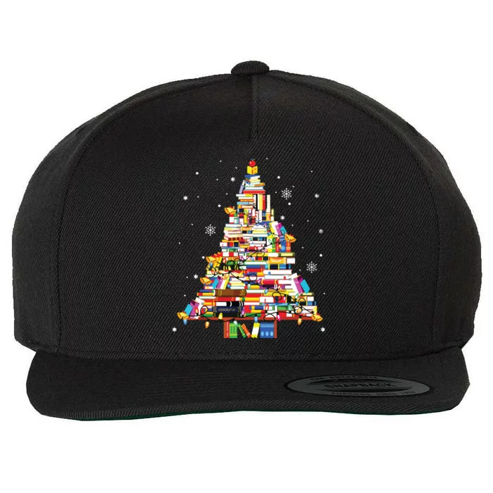 Christmas Library Tree Librarian Book Lover Wool Snapback Cap