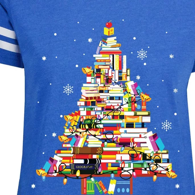 Christmas Library Tree Librarian Book Lover Enza Ladies Jersey Football T-Shirt