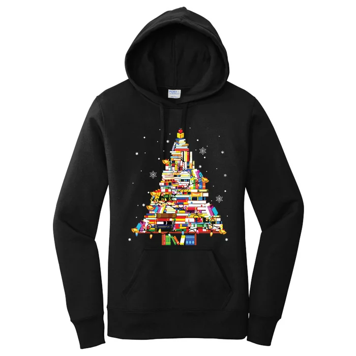 Christmas Library Tree Lights For Librarian And Book Lover Women's Pullover Hoodie