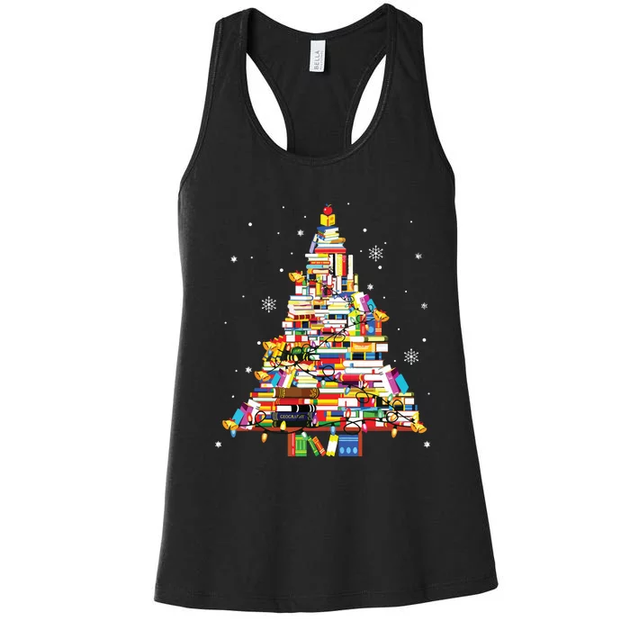 Christmas Library Tree Lights For Librarian And Book Lover Women's Racerback Tank