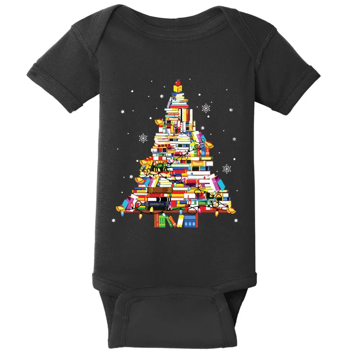 Christmas Library Tree Lights For Librarian And Book Lover Baby Bodysuit