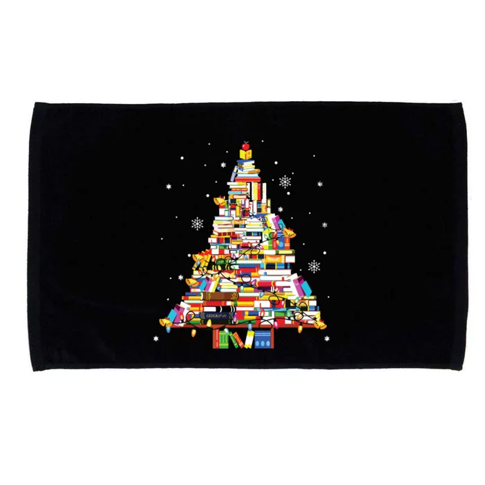 Christmas Library Tree Lights For Librarian And Book Lover Microfiber Hand Towel