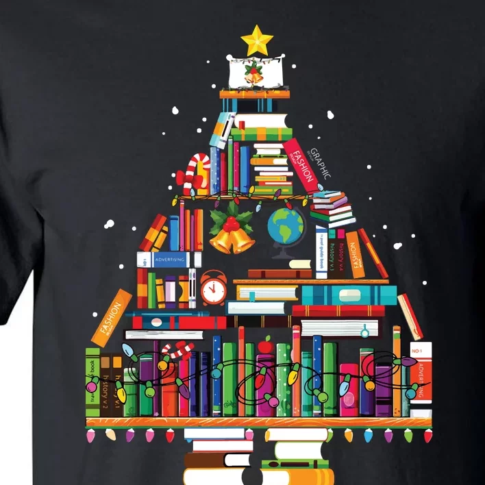 Christmas Library Tree Gift For Librarian And Book Lover Tall T-Shirt