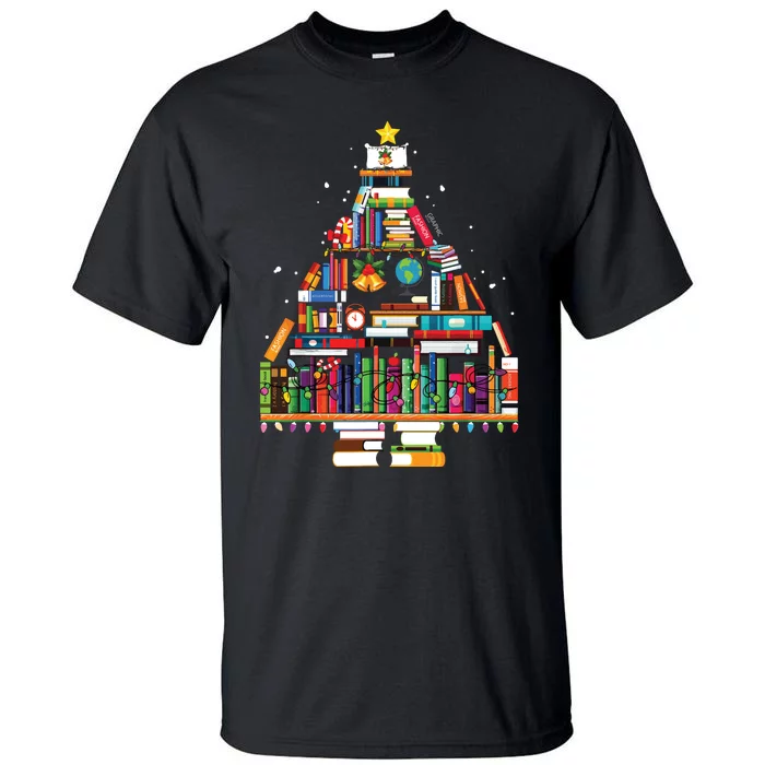 Christmas Library Tree Gift For Librarian And Book Lover Tall T-Shirt