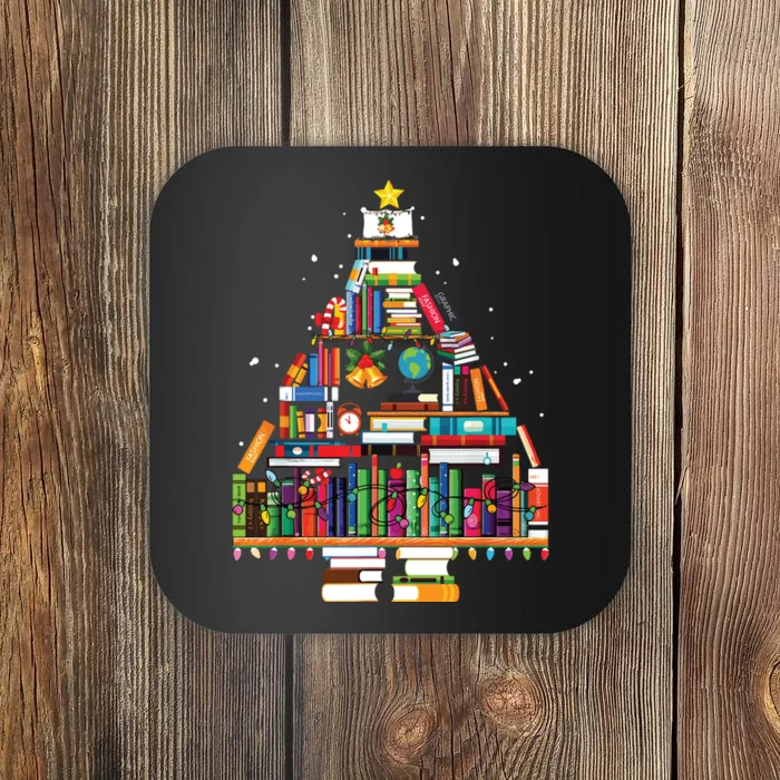 Christmas Library Tree Gift For Librarian And Book Lover Coaster