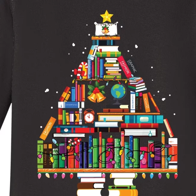 Christmas Library Tree Gift For Librarian And Book Lover Baby Long Sleeve Bodysuit