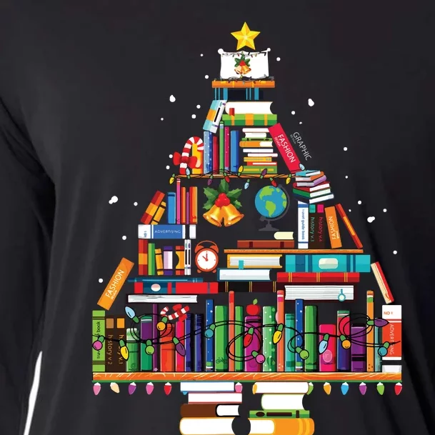 Christmas Library Tree Gift For Librarian And Book Lover Cooling Performance Long Sleeve Crew