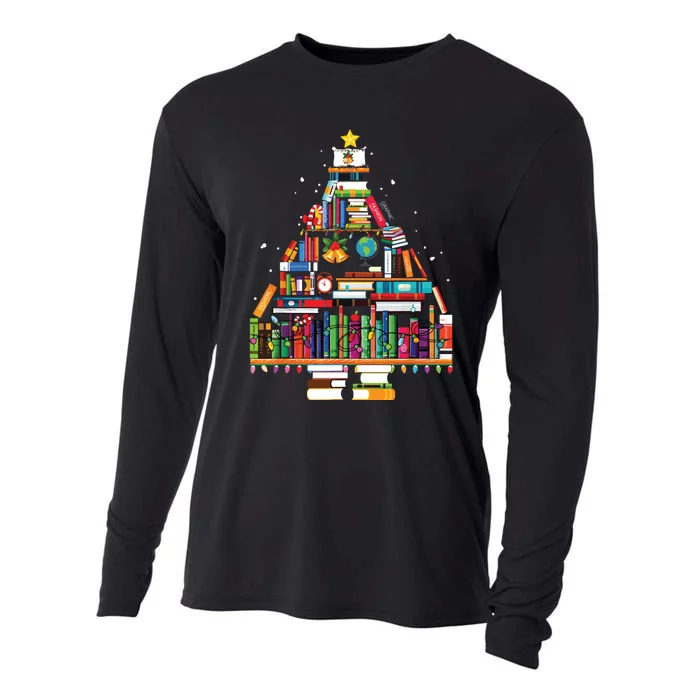 Christmas Library Tree Gift For Librarian And Book Lover Cooling Performance Long Sleeve Crew