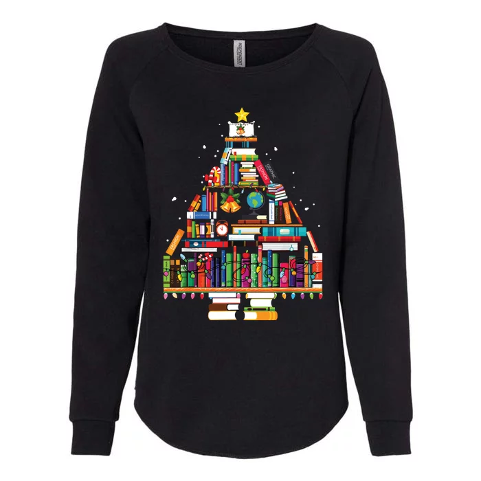 Christmas Library Tree Gift For Librarian And Book Lover Womens California Wash Sweatshirt