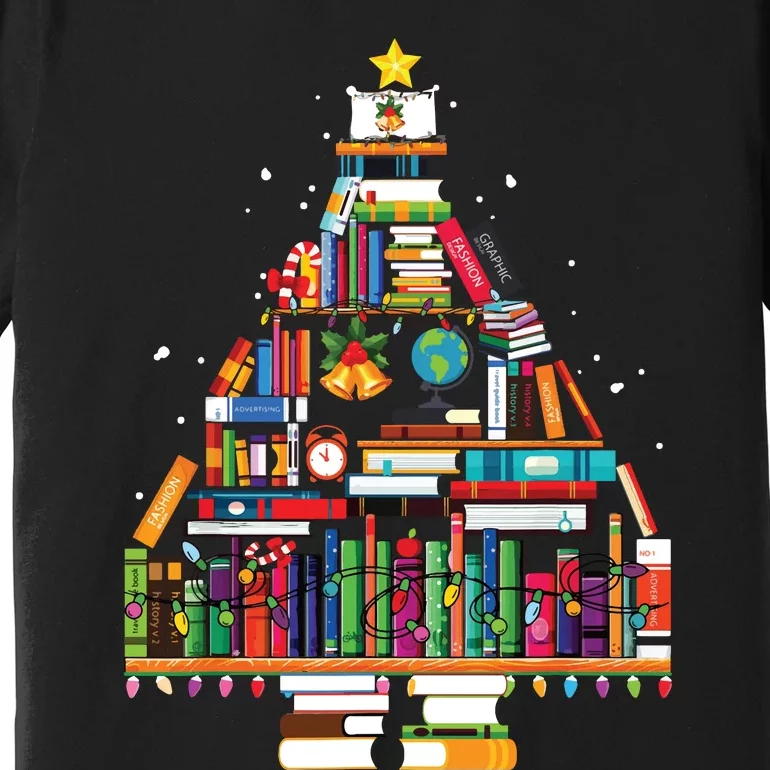 Christmas Library Tree Gift For Librarian And Book Lover Premium T-Shirt