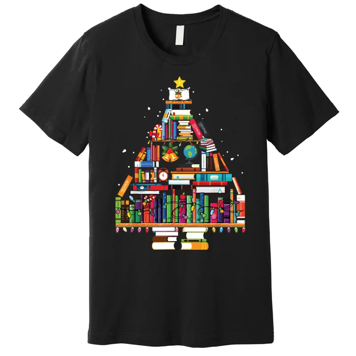 Christmas Library Tree Gift For Librarian And Book Lover Premium T-Shirt