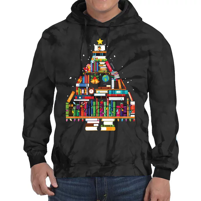 Christmas Library Tree Gift For Librarian And Book Lover Tie Dye Hoodie