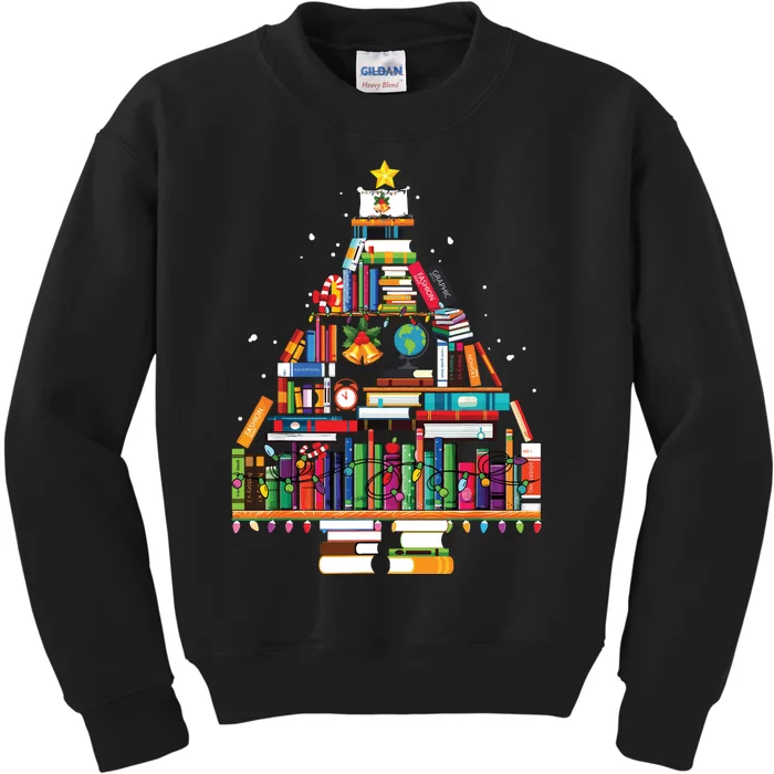 Christmas Library Tree Gift For Librarian And Book Lover Kids Sweatshirt