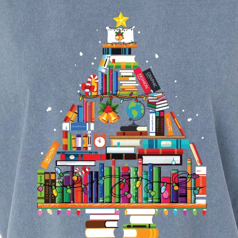 Christmas Library Tree Gift For Librarian And Book Lover Garment-Dyed Women's Muscle Tee