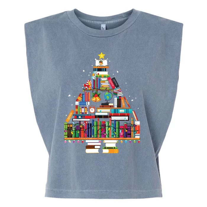 Christmas Library Tree Gift For Librarian And Book Lover Garment-Dyed Women's Muscle Tee