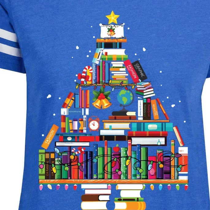 Christmas Library Tree Gift For Librarian And Book Lover Enza Ladies Jersey Football T-Shirt