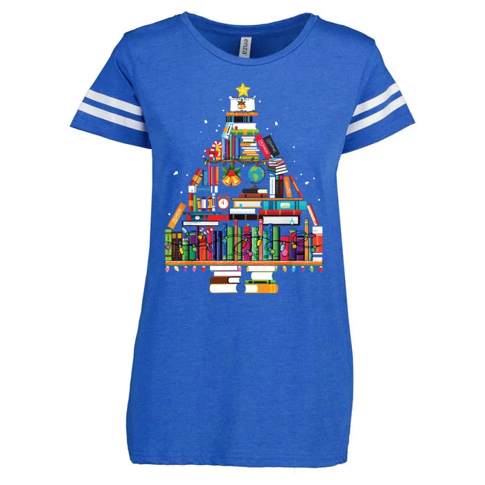 Christmas Library Tree Gift For Librarian And Book Lover Enza Ladies Jersey Football T-Shirt