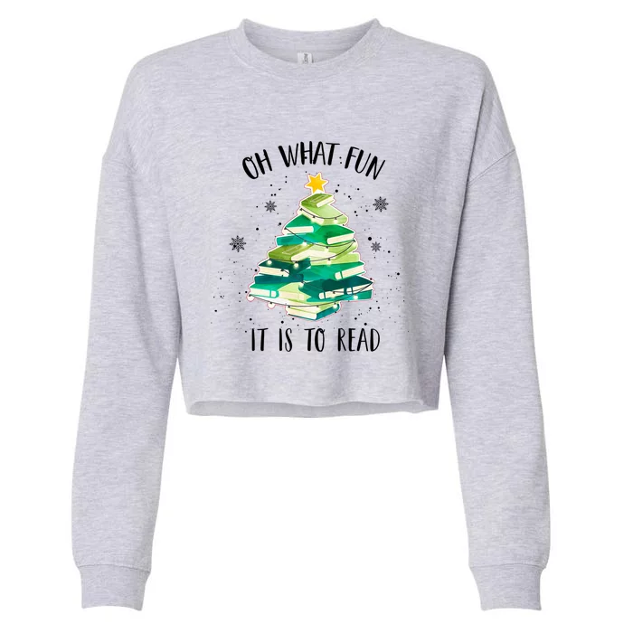 Christmas Library Tree Funny Xmas Librarian And Book Lover Gift Cropped Pullover Crew