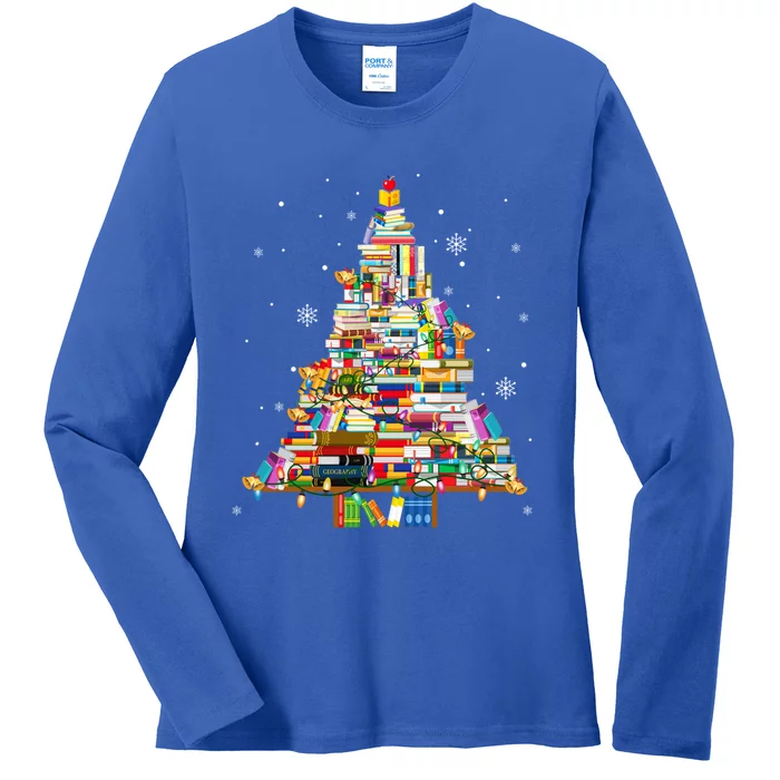 Christmas Library Tree Lights For Librarian And Book Lover Cool Gift Ladies Long Sleeve Shirt