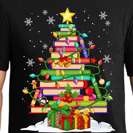 Christmas Library Tree Gift For Librarian And Book Lover Gift Pajama Set