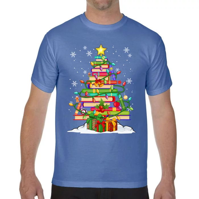 Christmas Library Tree Gift For Librarian And Book Lover Gift Comfort Colors T-Shirt