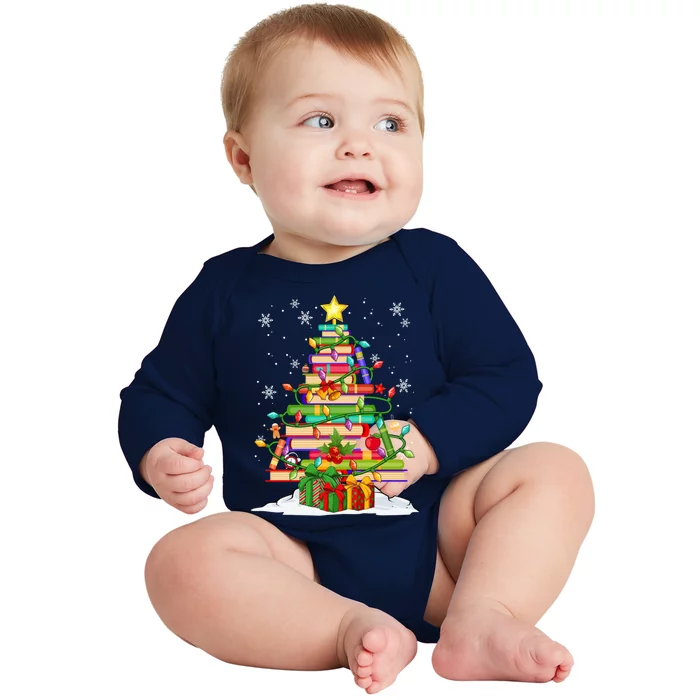 Christmas Library Tree Gift For Librarian And Book Lover Gift Baby Long Sleeve Bodysuit