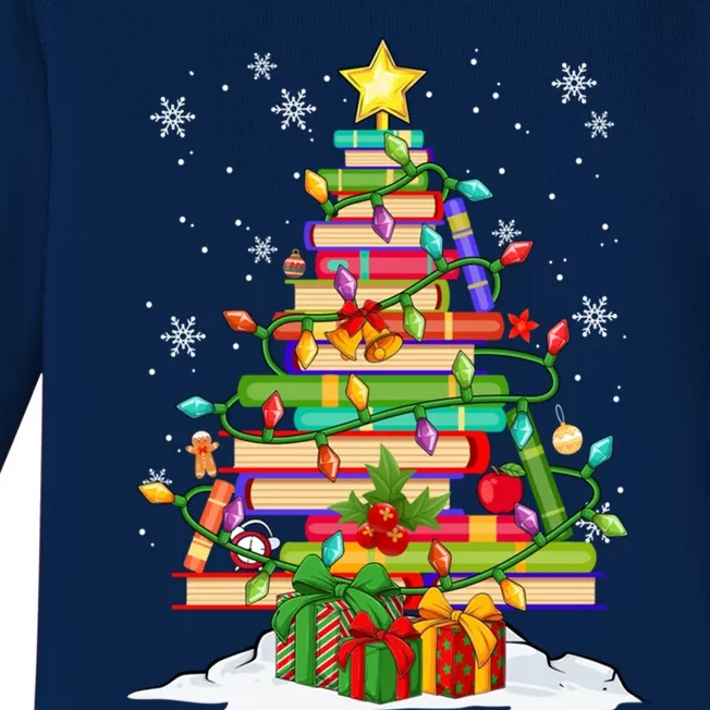 Christmas Library Tree Gift For Librarian And Book Lover Gift Baby Long Sleeve Bodysuit