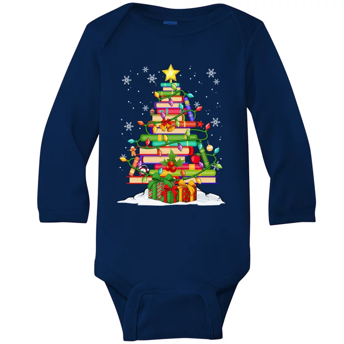 Christmas Library Tree Gift For Librarian And Book Lover Gift Baby Long Sleeve Bodysuit