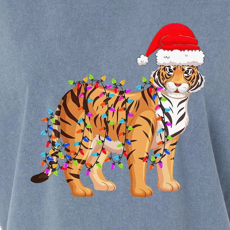 Christmas Lights Tiger Wearing Xmas Hat Tiger Lover Gift Garment-Dyed Women's Muscle Tee