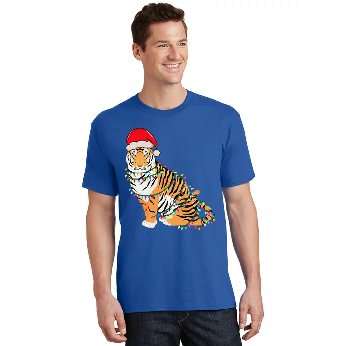 Christmas Lights Tiger Wearing Xmas Hat Tiger Lover T-Shirt