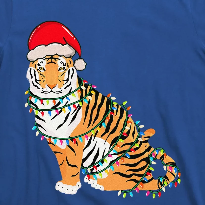 Christmas Lights Tiger Wearing Xmas Hat Tiger Lover T-Shirt