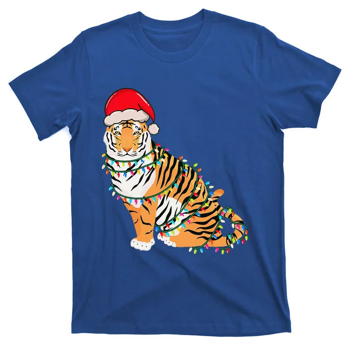 Christmas Lights Tiger Wearing Xmas Hat Tiger Lover T-Shirt