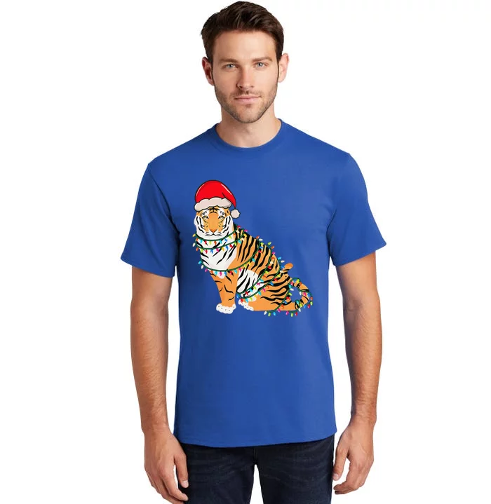 Christmas Lights Tiger Wearing Xmas Hat Tiger Lover Tall T-Shirt