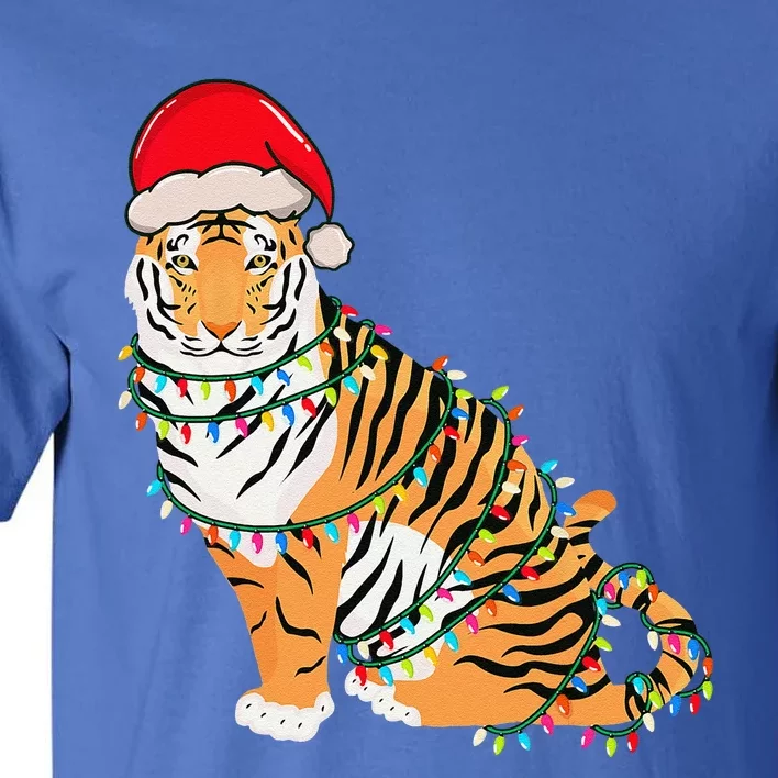 Christmas Lights Tiger Wearing Xmas Hat Tiger Lover Tall T-Shirt