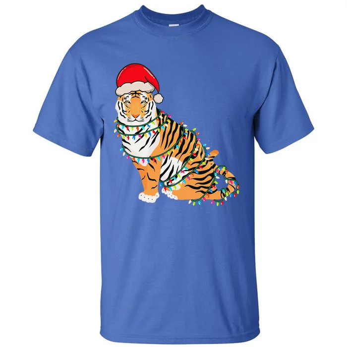 Christmas Lights Tiger Wearing Xmas Hat Tiger Lover Tall T-Shirt