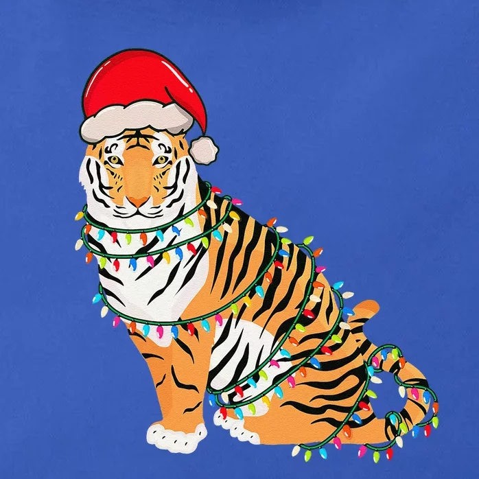 Christmas Lights Tiger Wearing Xmas Hat Tiger Lover Zip Tote Bag