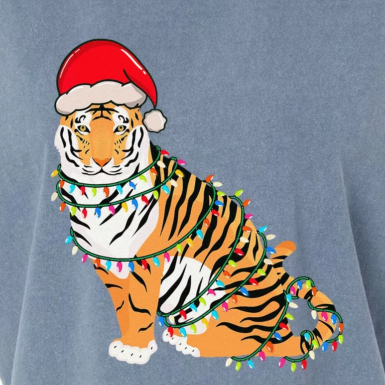 Christmas Lights Tiger Wearing Xmas Hat Tiger Lover Garment-Dyed Women's Muscle Tee