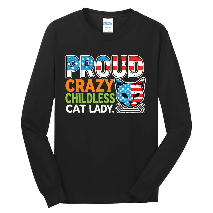 Cats Lover Usa Flag Proud Crazy Childless Tall Long Sleeve T-Shirt