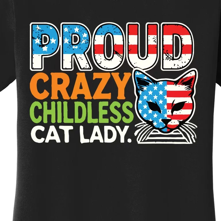 Cats Lover Usa Flag Proud Crazy Childless Women's T-Shirt