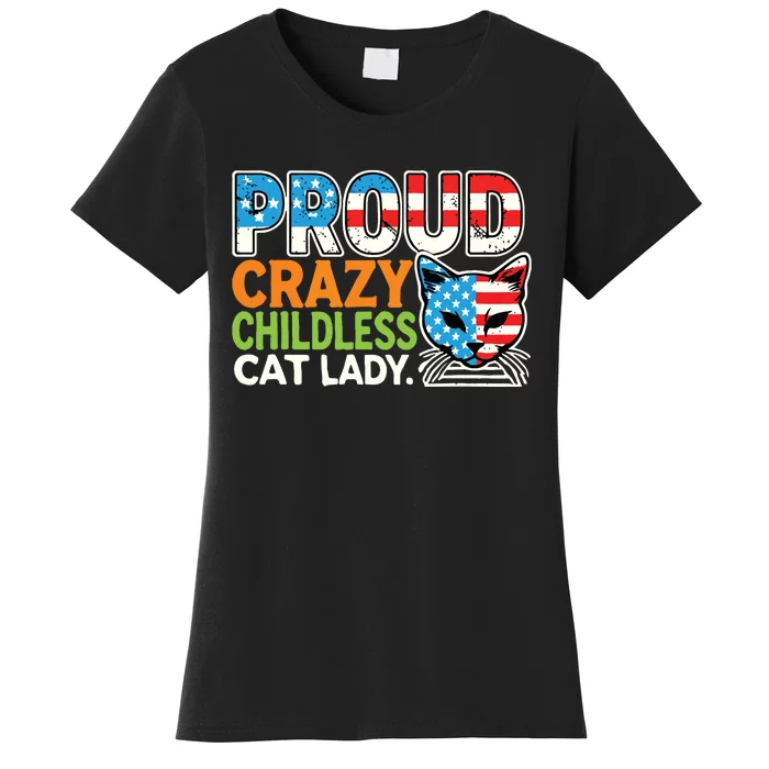 Cats Lover Usa Flag Proud Crazy Childless Women's T-Shirt