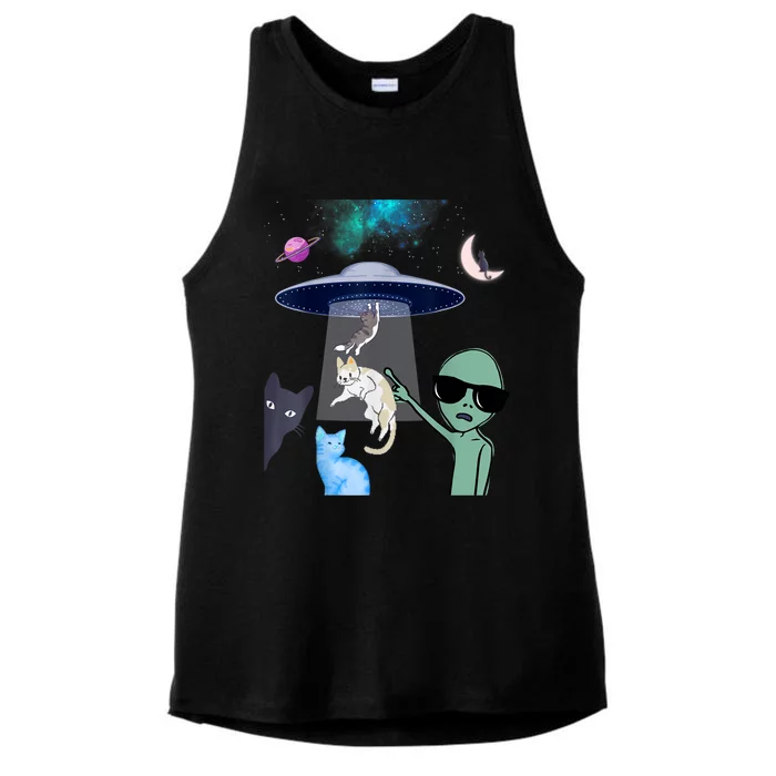 Cat Lovers UFO Space Abduction Of Cats By Aliens Design Ladies Tri-Blend Wicking Tank