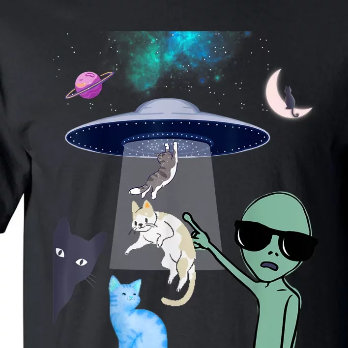 Cat Lovers UFO Space Abduction Of Cats By Aliens Design Tall T-Shirt