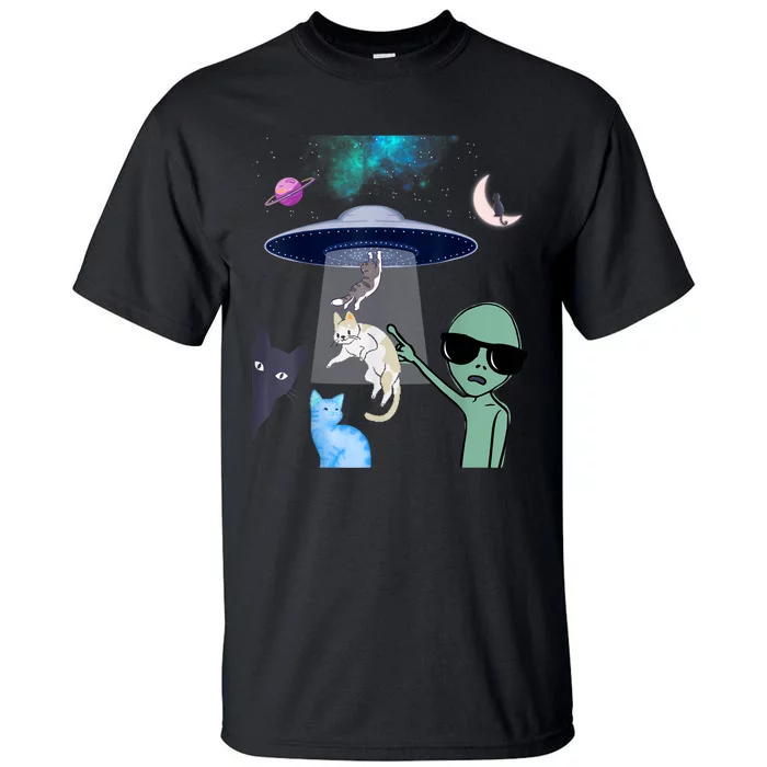 Cat Lovers UFO Space Abduction Of Cats By Aliens Design Tall T-Shirt