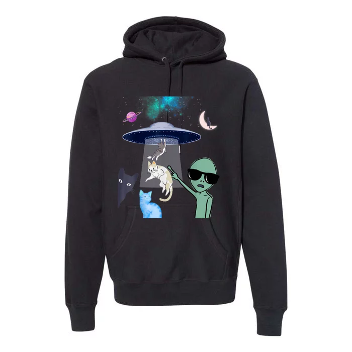 Cat Lovers UFO Space Abduction Of Cats By Aliens Design Premium Hoodie