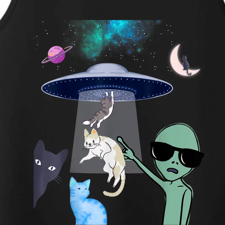 Cat Lovers UFO Space Abduction Of Cats By Aliens Design Performance Tank